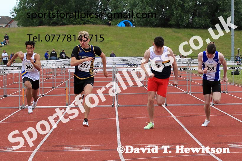 Mens under-20s 110 metres hurdles, 2022 Northern Senior and Under-20 Champs., Wavertree Athletics Centre, Liverpool. Photo: David T. Hewitson/Sports for All Pics